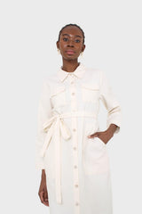 Ivory belted long shirt dress