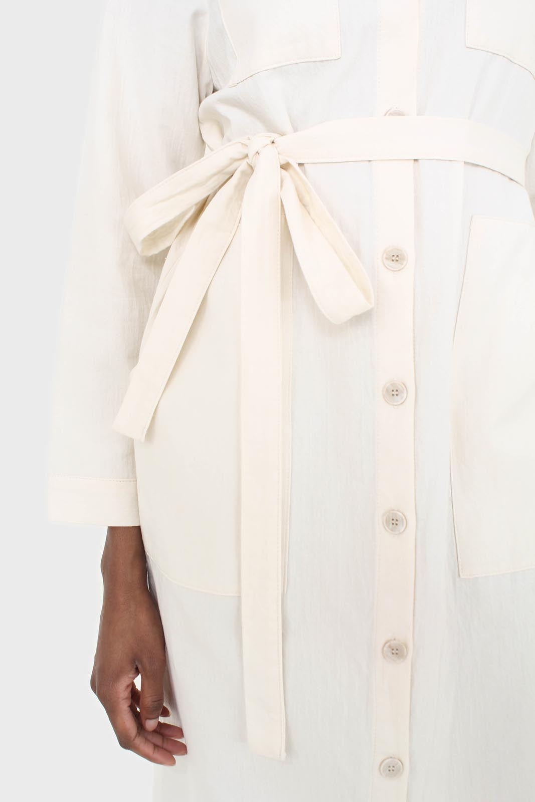 Ivory belted long shirt dress