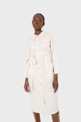 Ivory belted long shirt dress