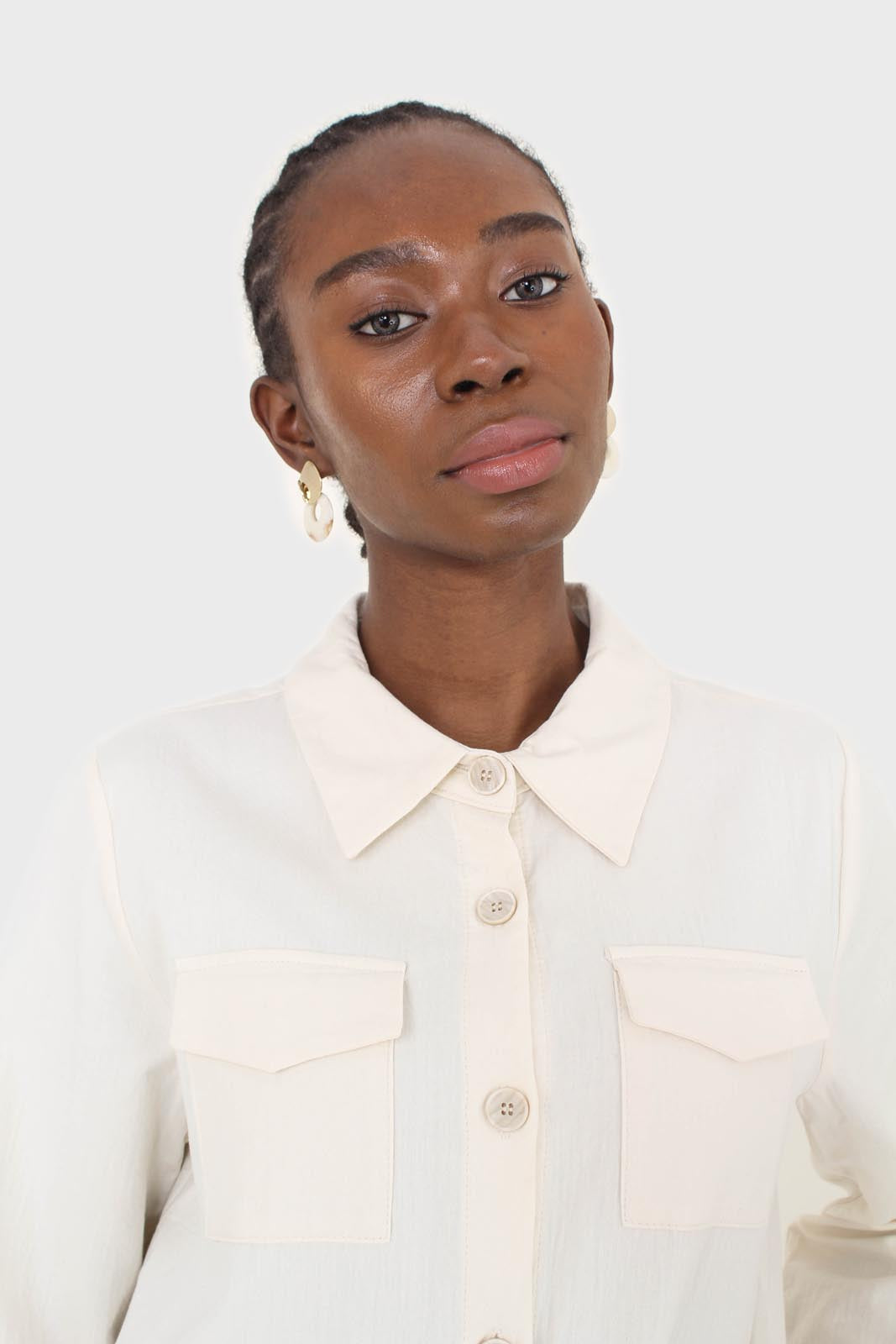Ivory belted long shirt dress