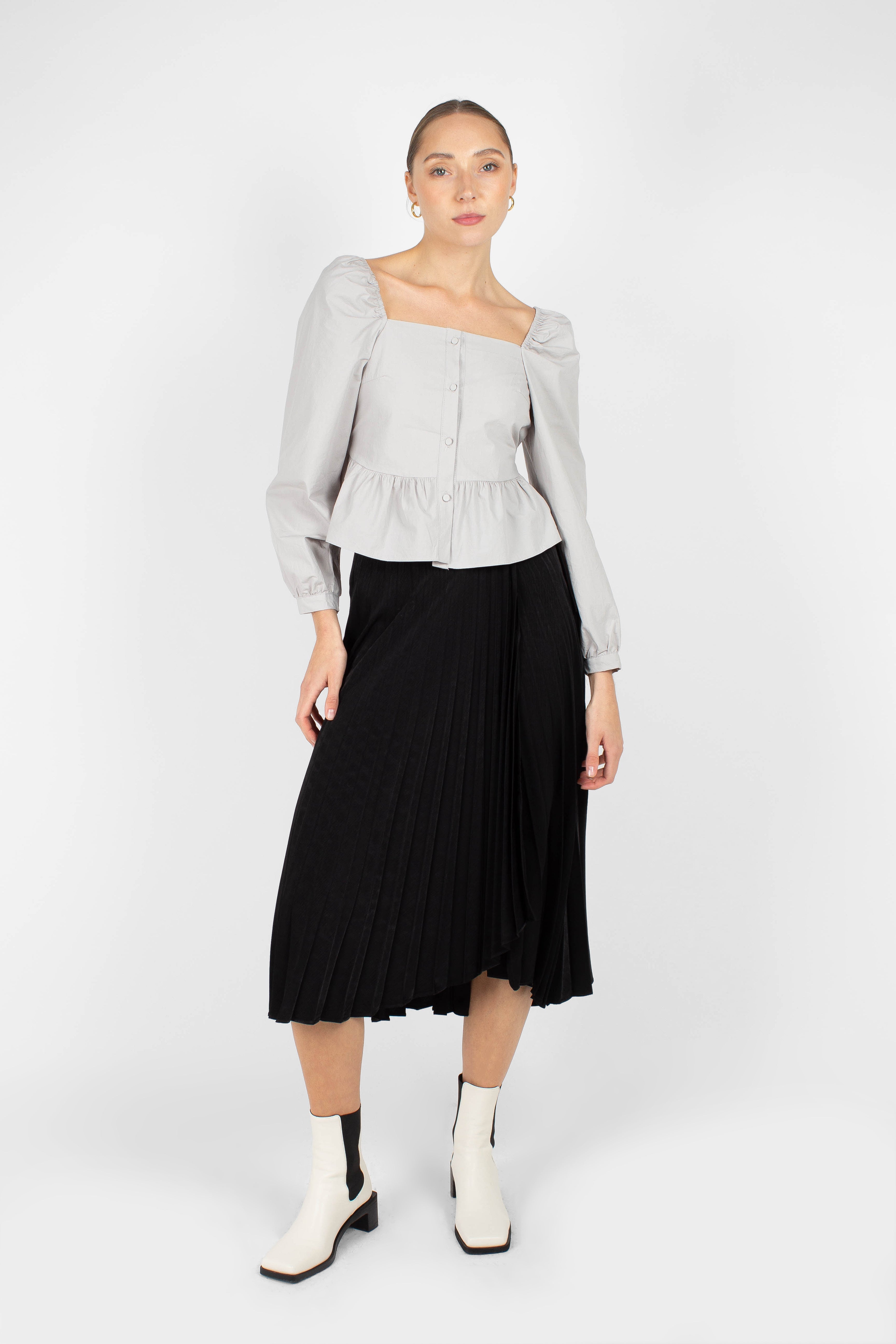Pale blue off shoulder cinch waist top