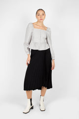 Pale blue off shoulder cinch waist top