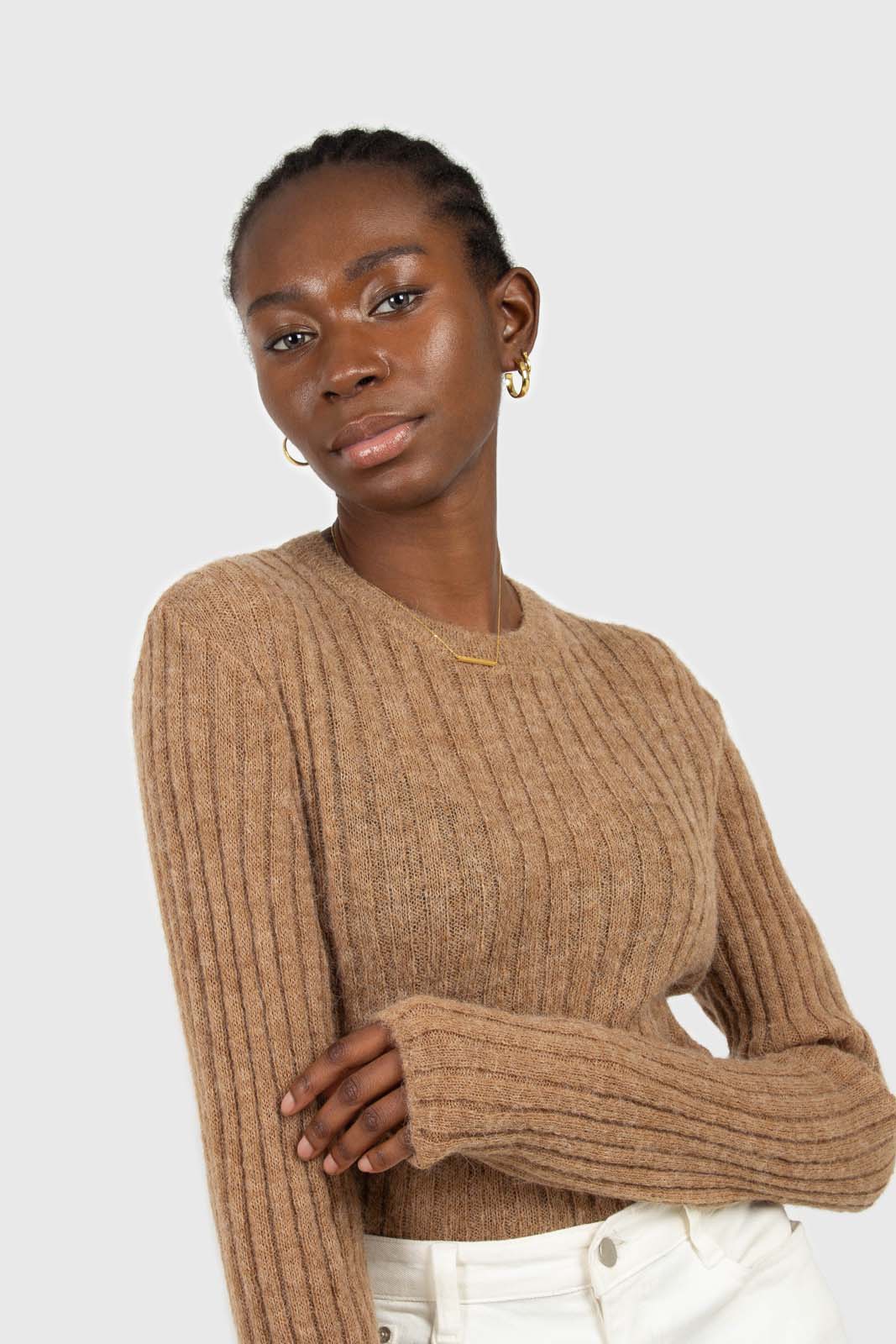 Brown alpaca blended sweater