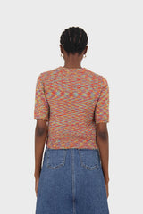 Red rainbow intarsia knit tee