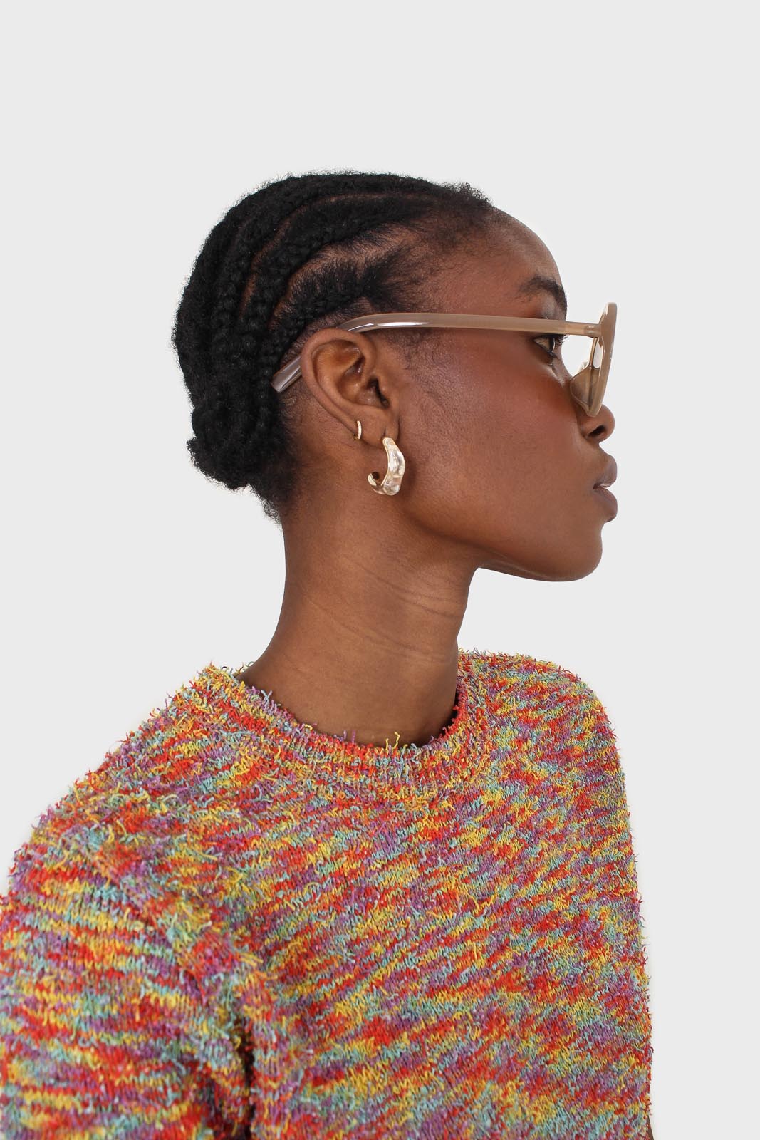 Red rainbow intarsia knit tee