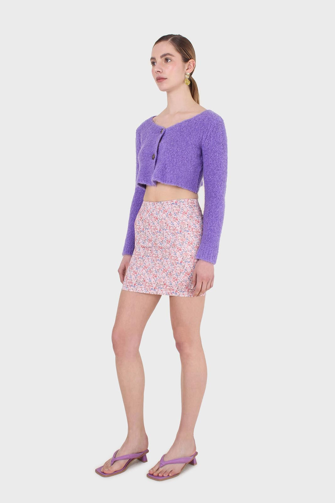 Purple fuzzy double button cardigan