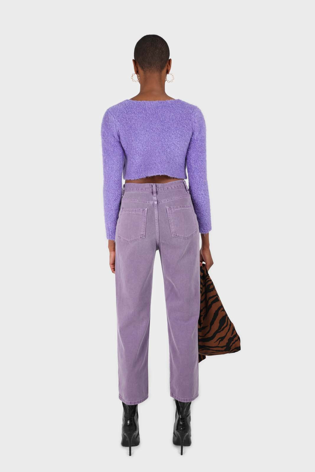 Purple fuzzy double button cardigan