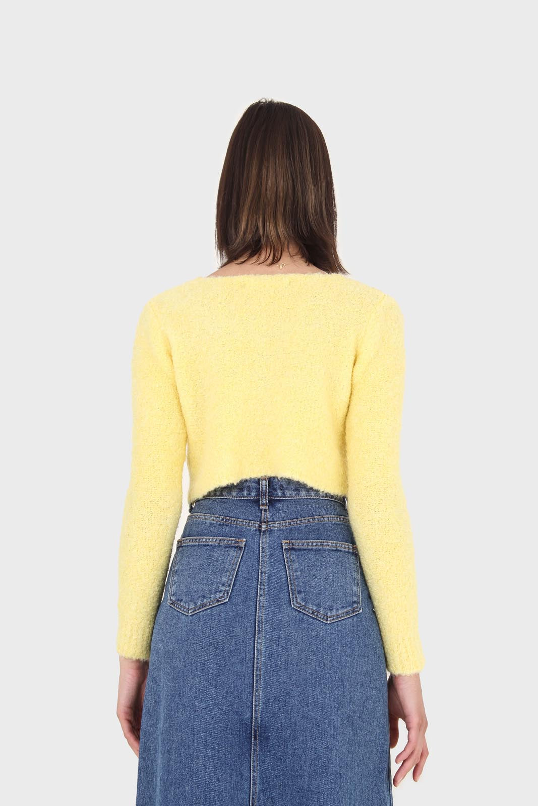 Yellow fuzzy double button cardigan