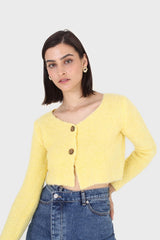Yellow fuzzy double button cardigan