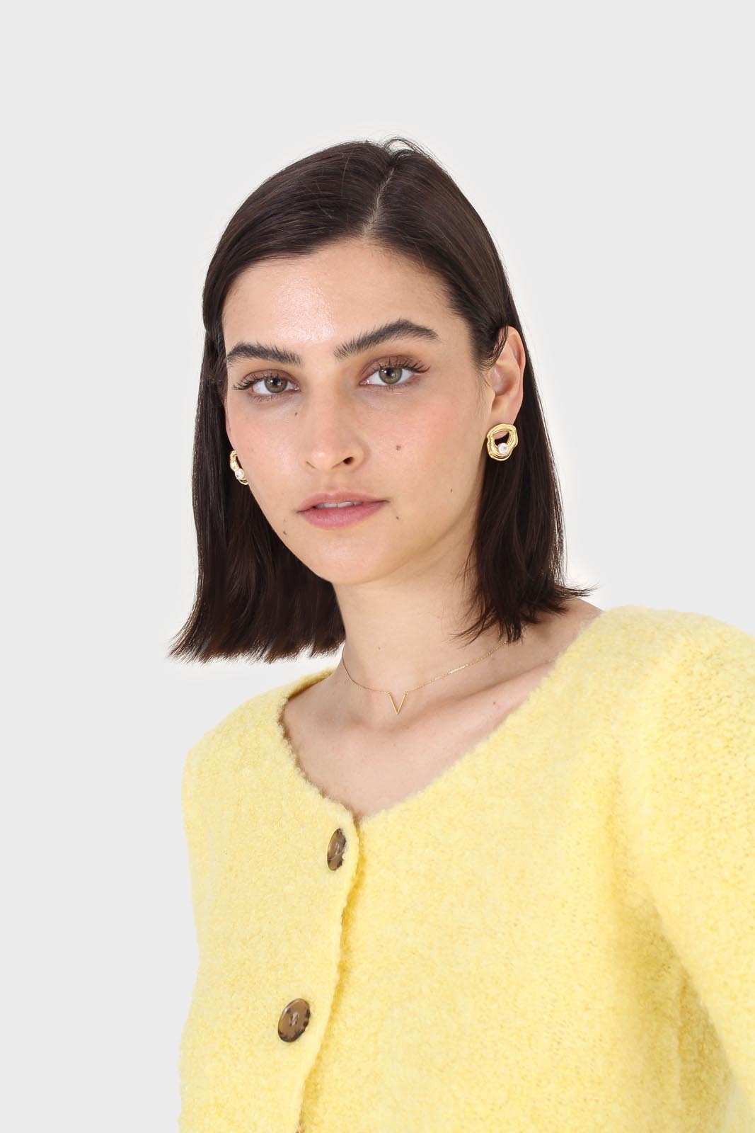 Yellow fuzzy double button cardigan