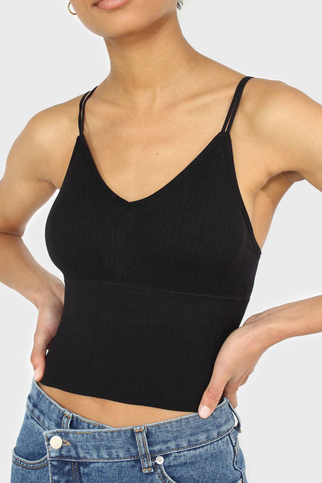 Black ribbed tank top