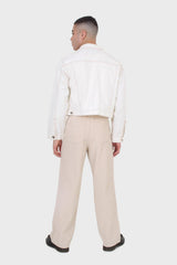 Ivory and yellow contrast stitch denim jacket - 701