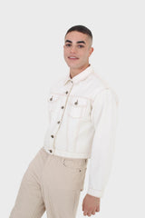 Ivory and yellow contrast stitch denim jacket - 701