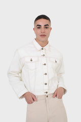 Ivory and yellow contrast stitch denim jacket - 701
