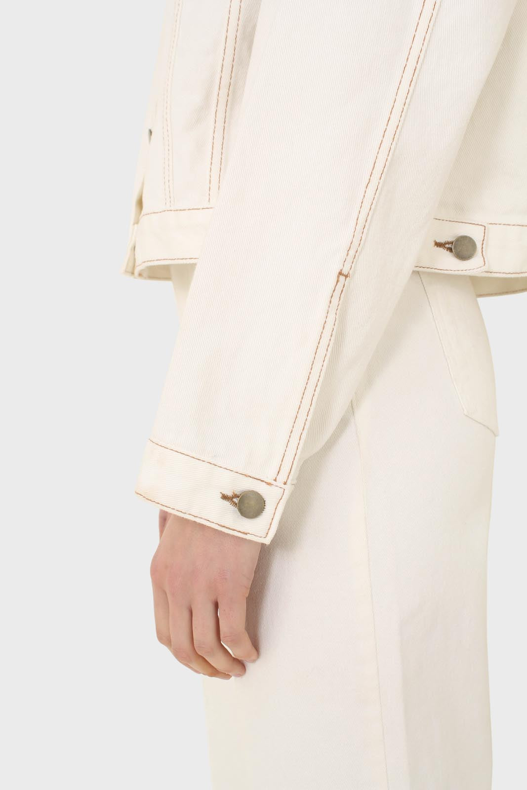 Ivory and yellow contrast stitch denim jacket - 701