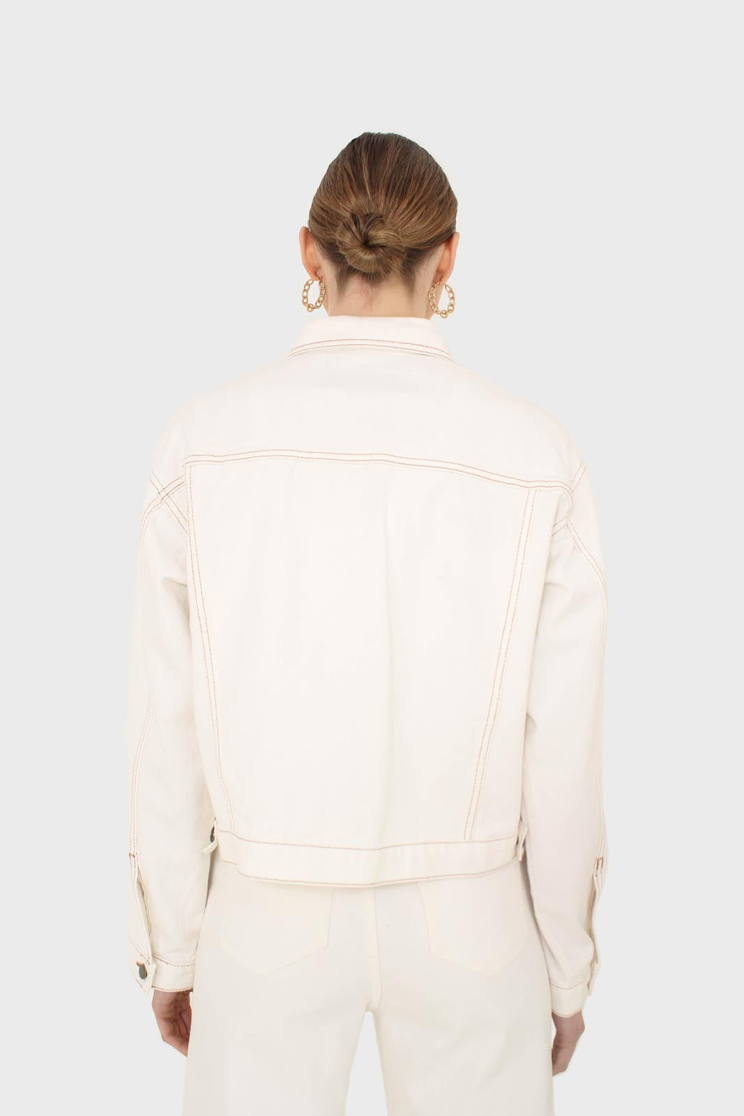 Ivory and yellow contrast stitch denim jacket - 701