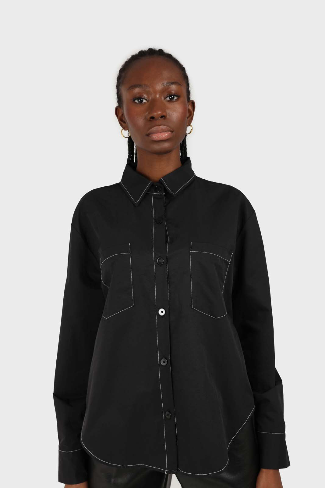 Black and white contrast stitch oversized shirt