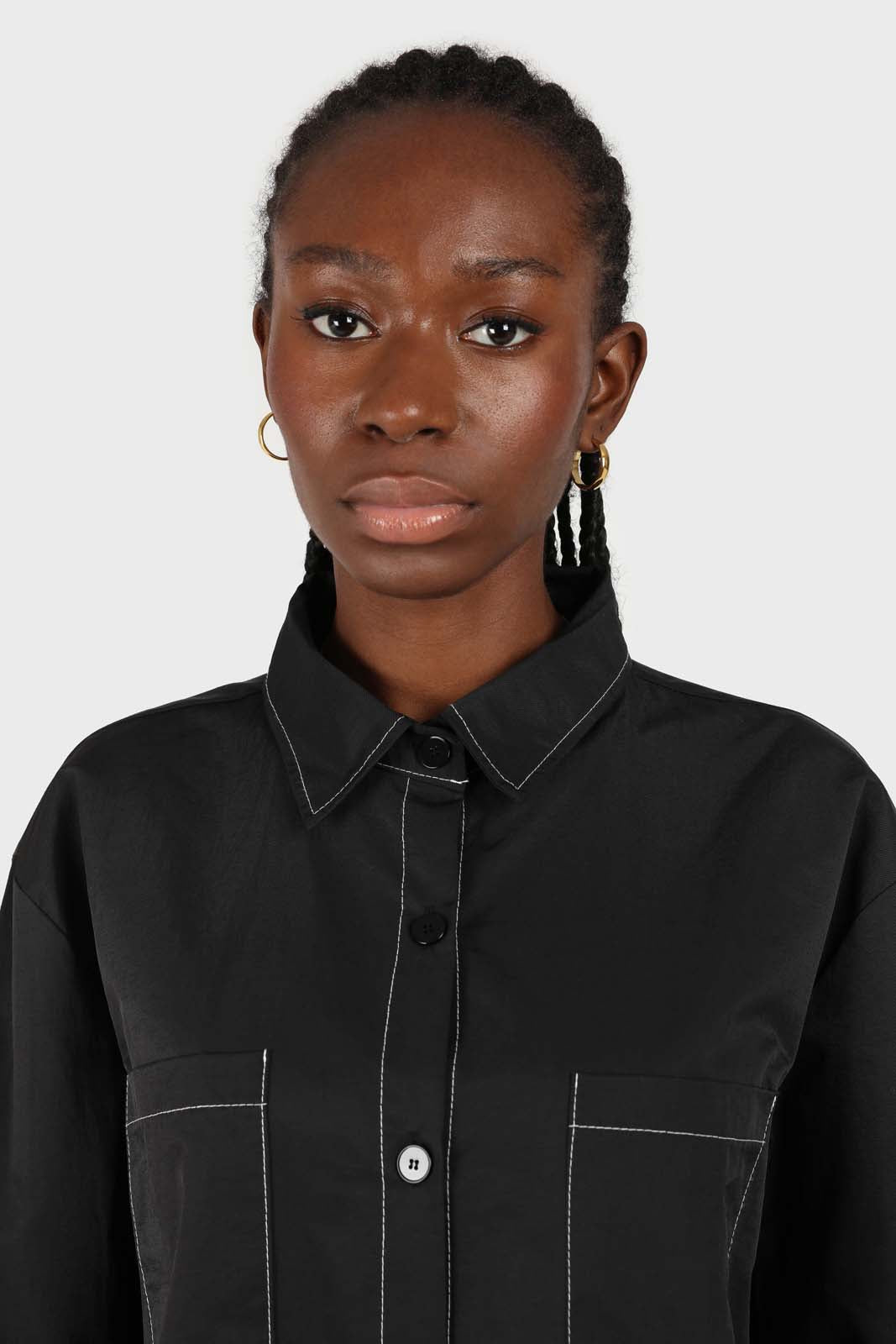 Black and white contrast stitch oversized shirt