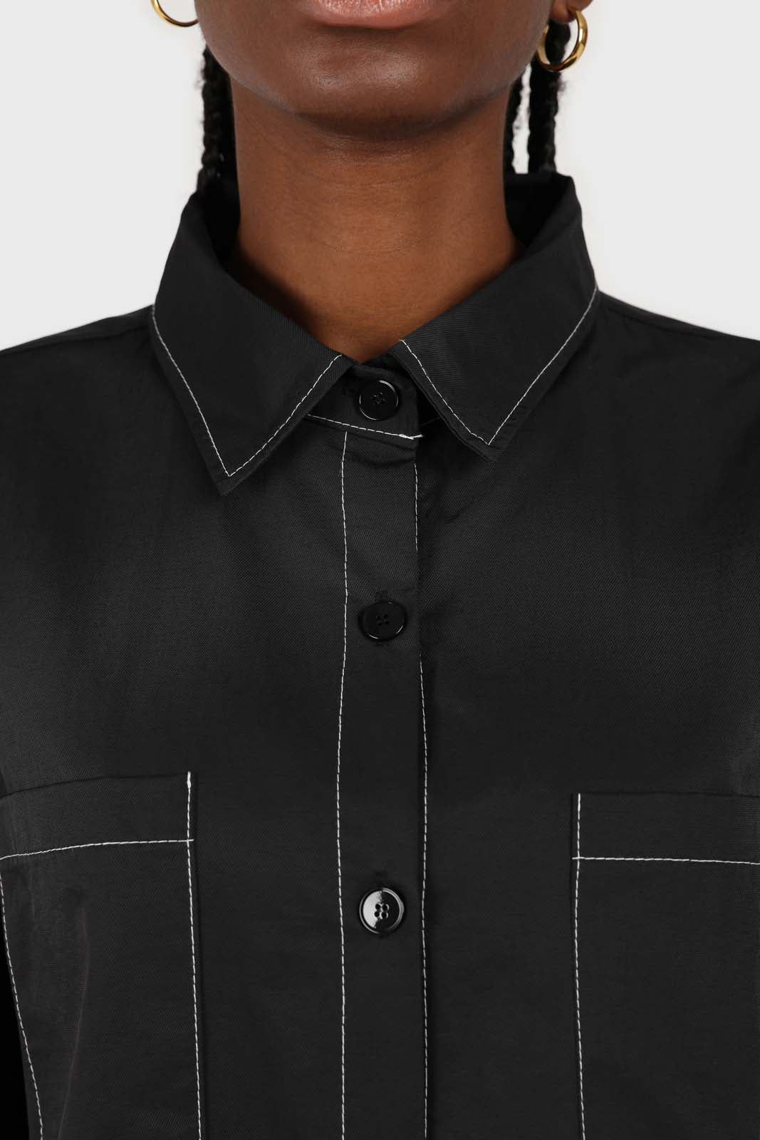 Black and white contrast stitch oversized shirt