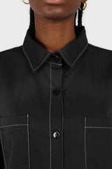 Black and white contrast stitch oversized shirt