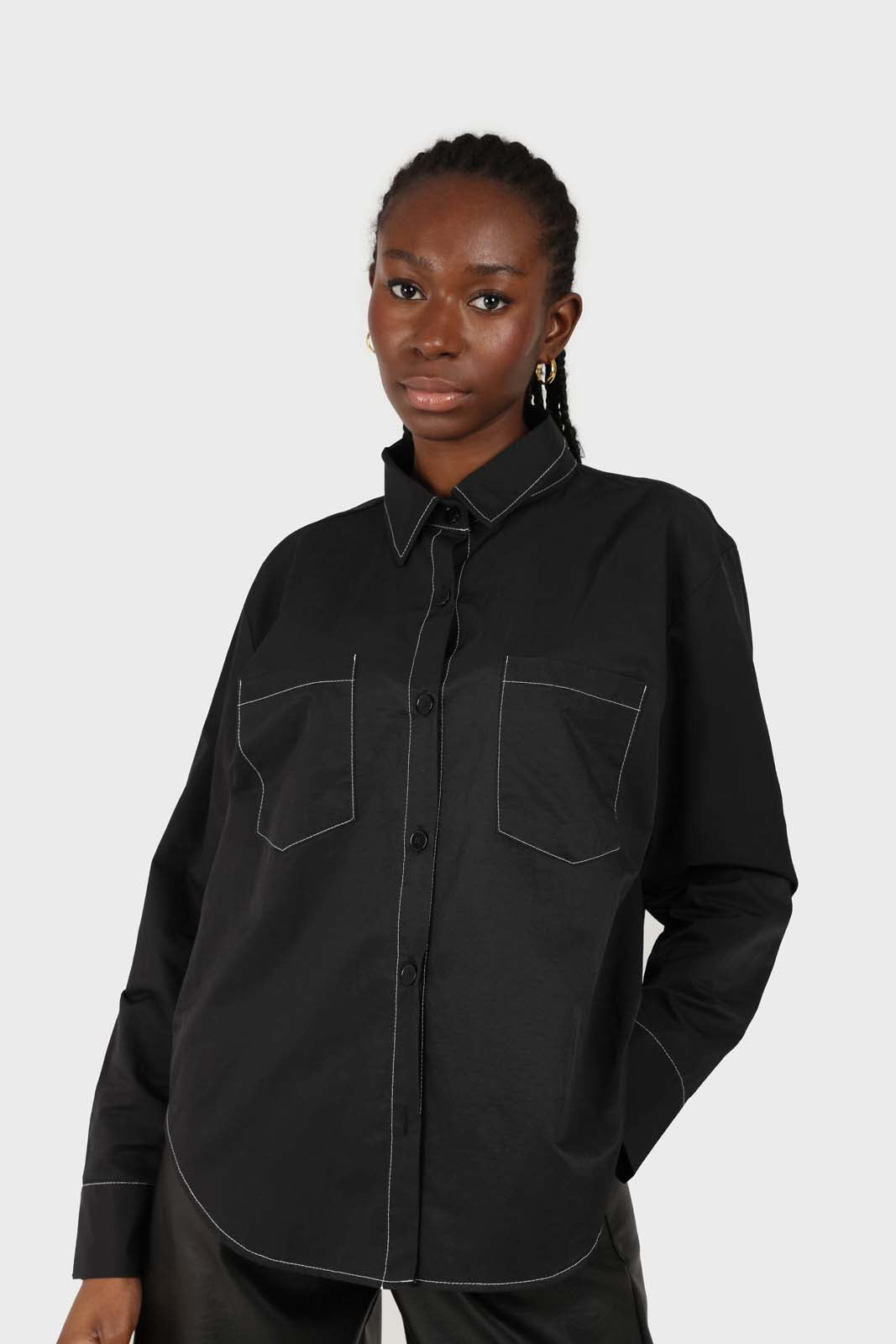 Black and white contrast stitch oversized shirt