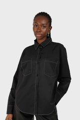 Black and white contrast stitch oversized shirt