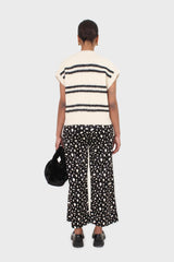 Black and white blotch print satin loose fit trousers