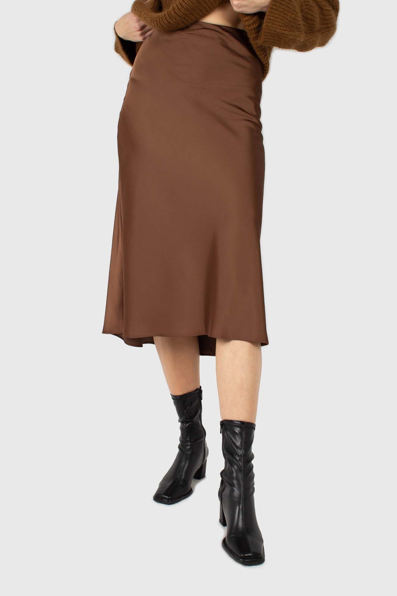 Brown silky maxi skirt