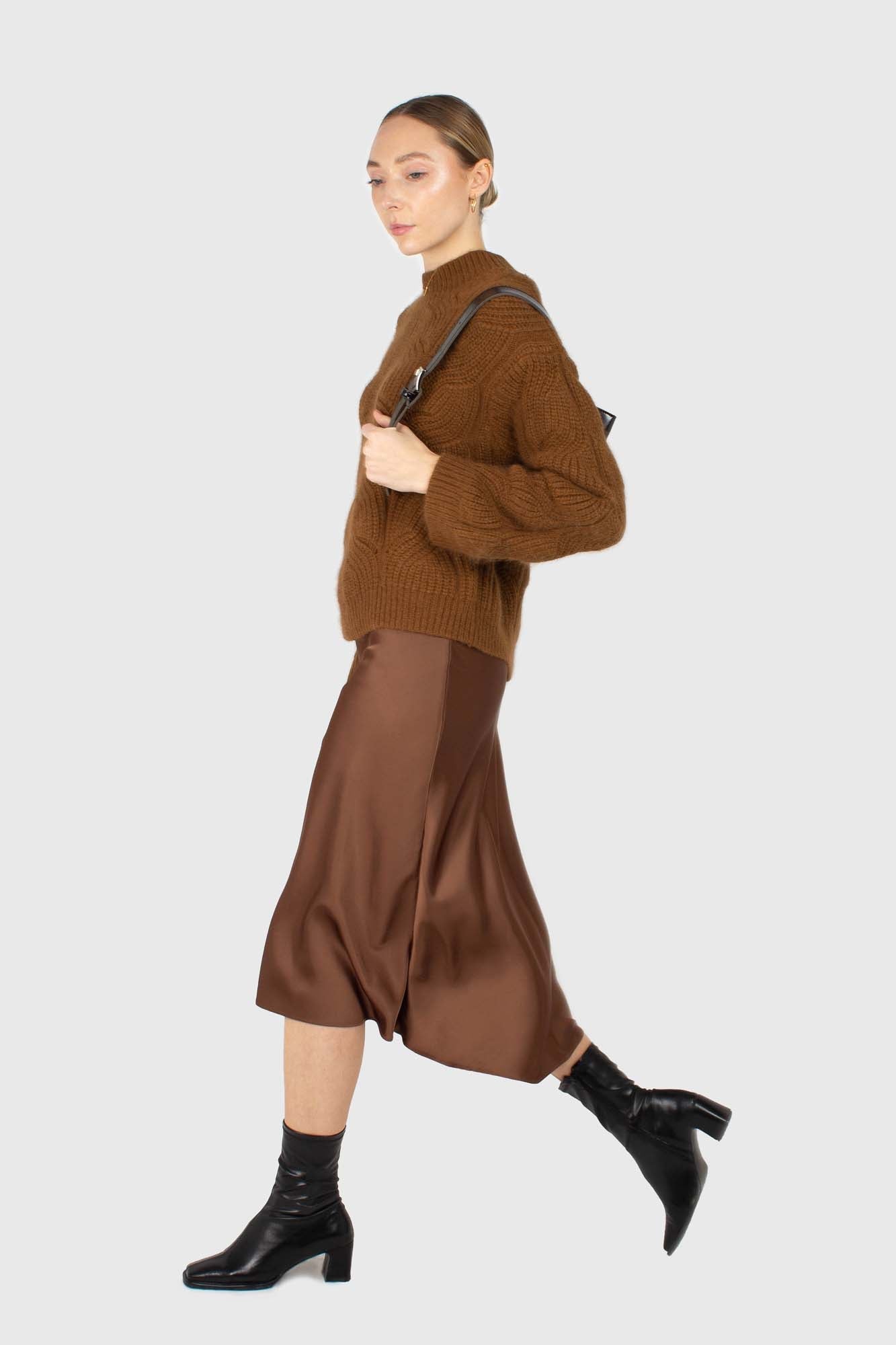 Brown silky maxi skirt