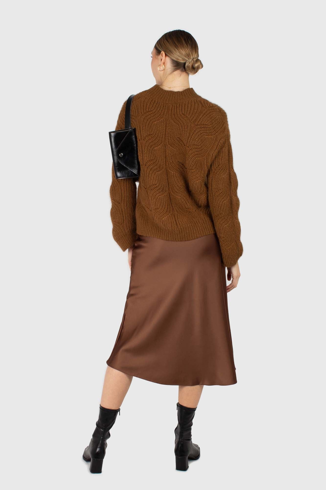Brown silky maxi skirt