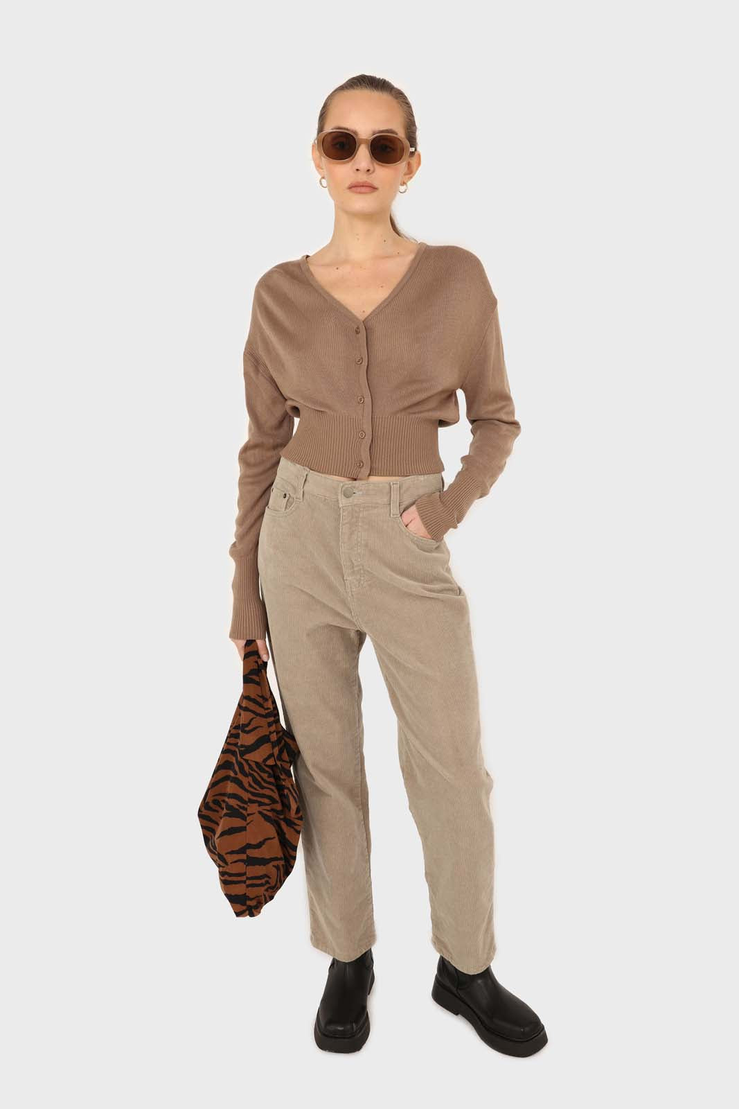 Cocoa brown V-neck cropped cardigan