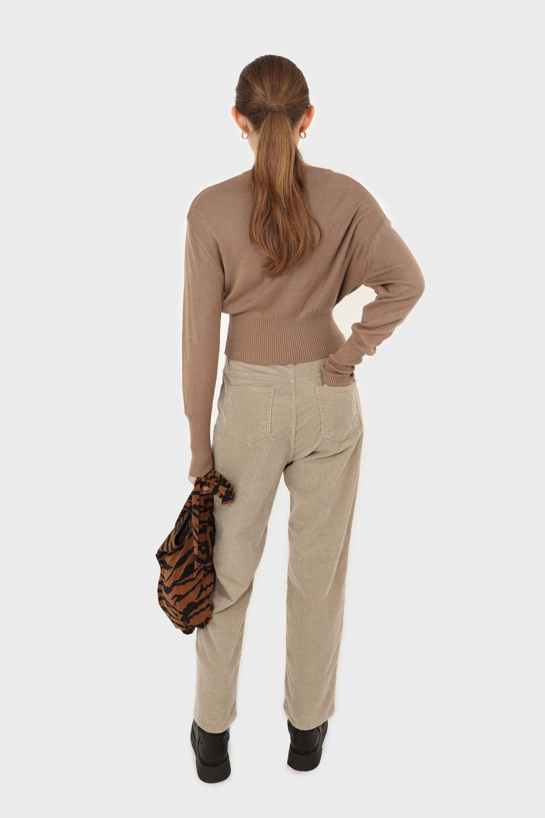 Cocoa brown V-neck cropped cardigan