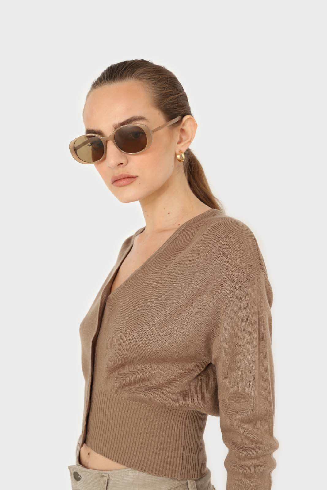 Cocoa brown V-neck cropped cardigan