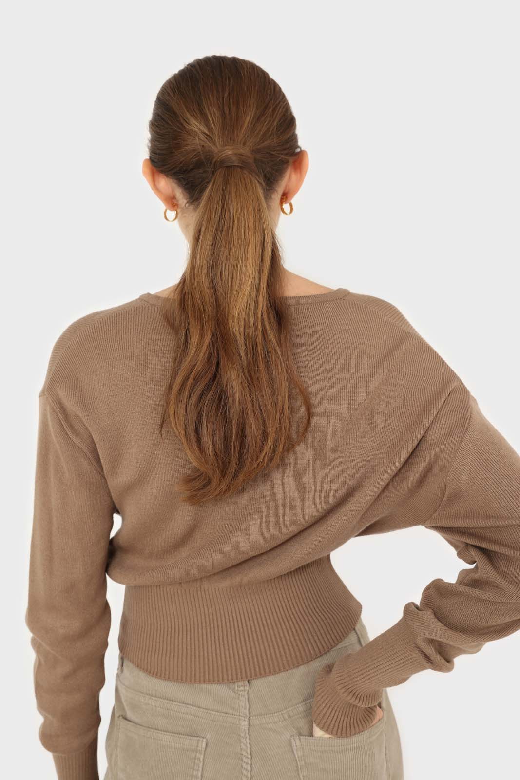 Cocoa brown V-neck cropped cardigan