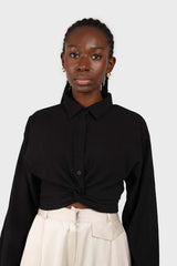 Black twist front cropped shirt