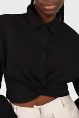 Black twist front cropped shirt