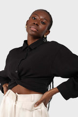 Black twist front cropped shirt