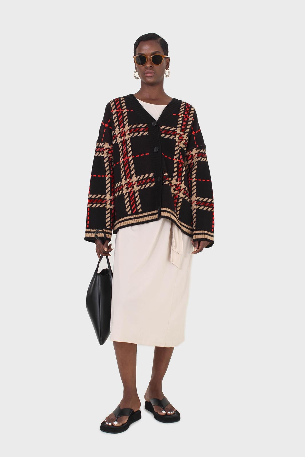 Black and beige bold checked cardigan