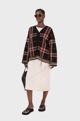 Black and beige bold checked cardigan