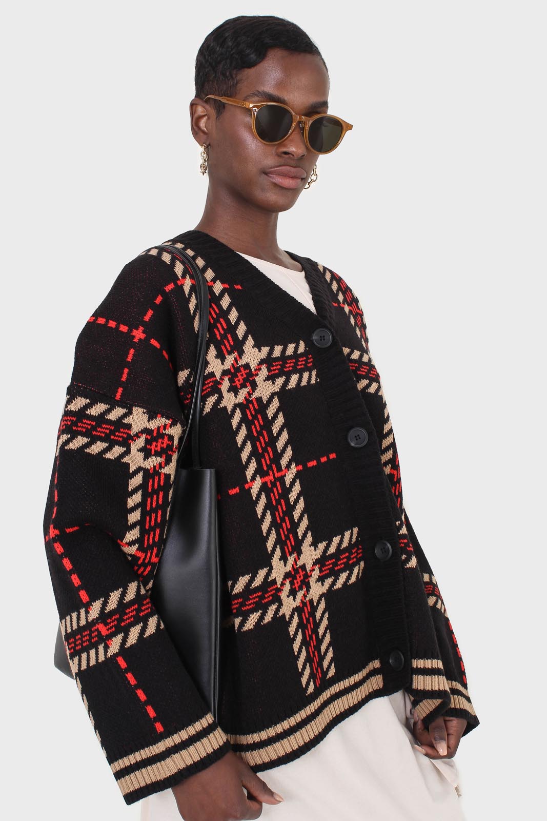 Black and beige bold checked cardigan