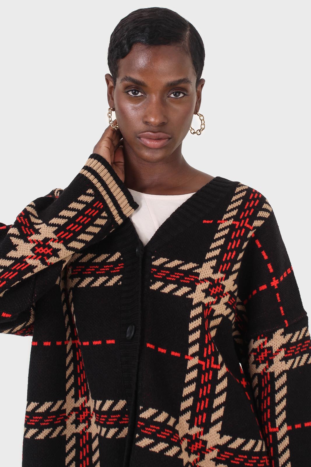 Black and beige bold checked cardigan