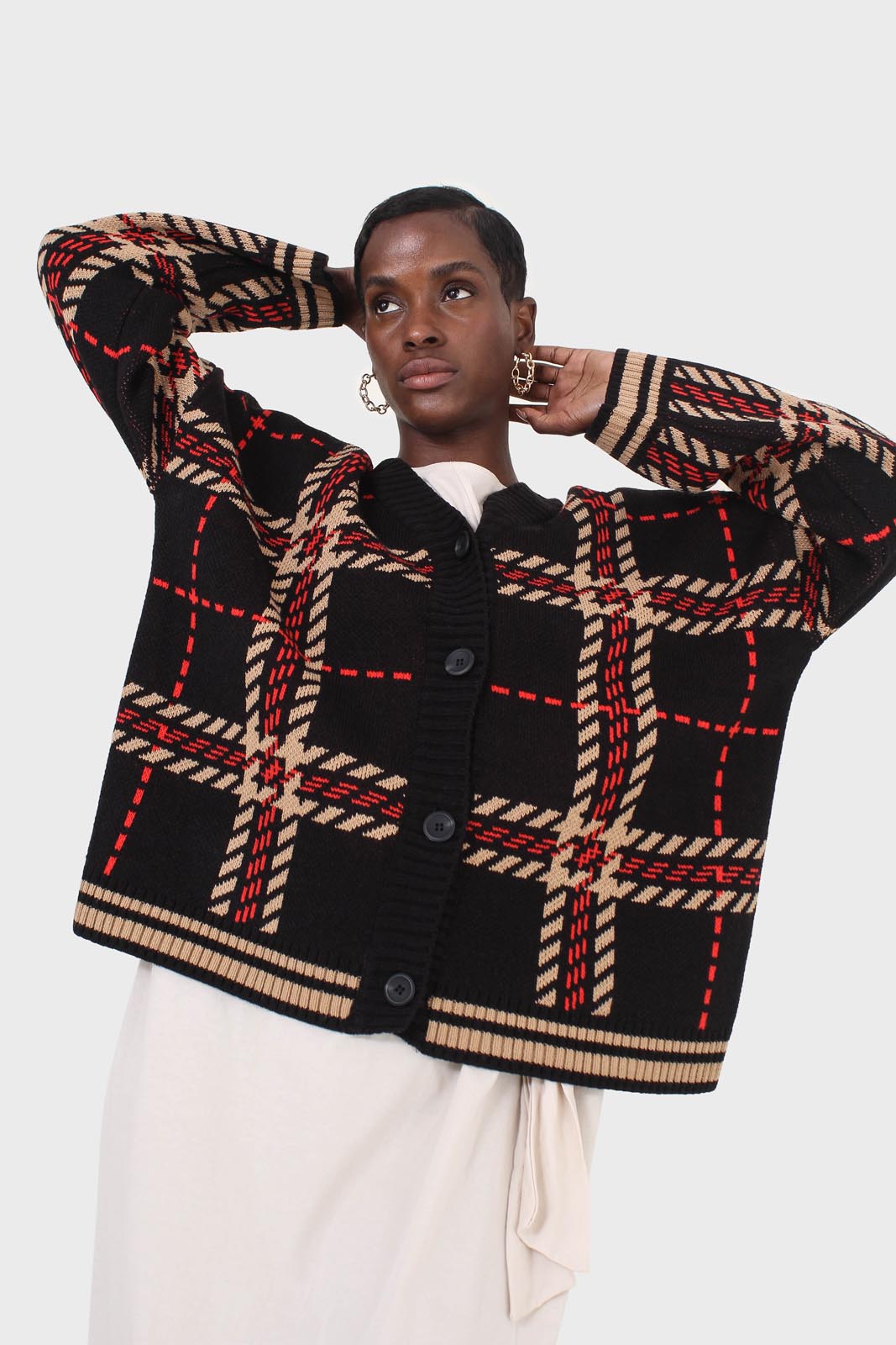 Black and beige bold checked cardigan
