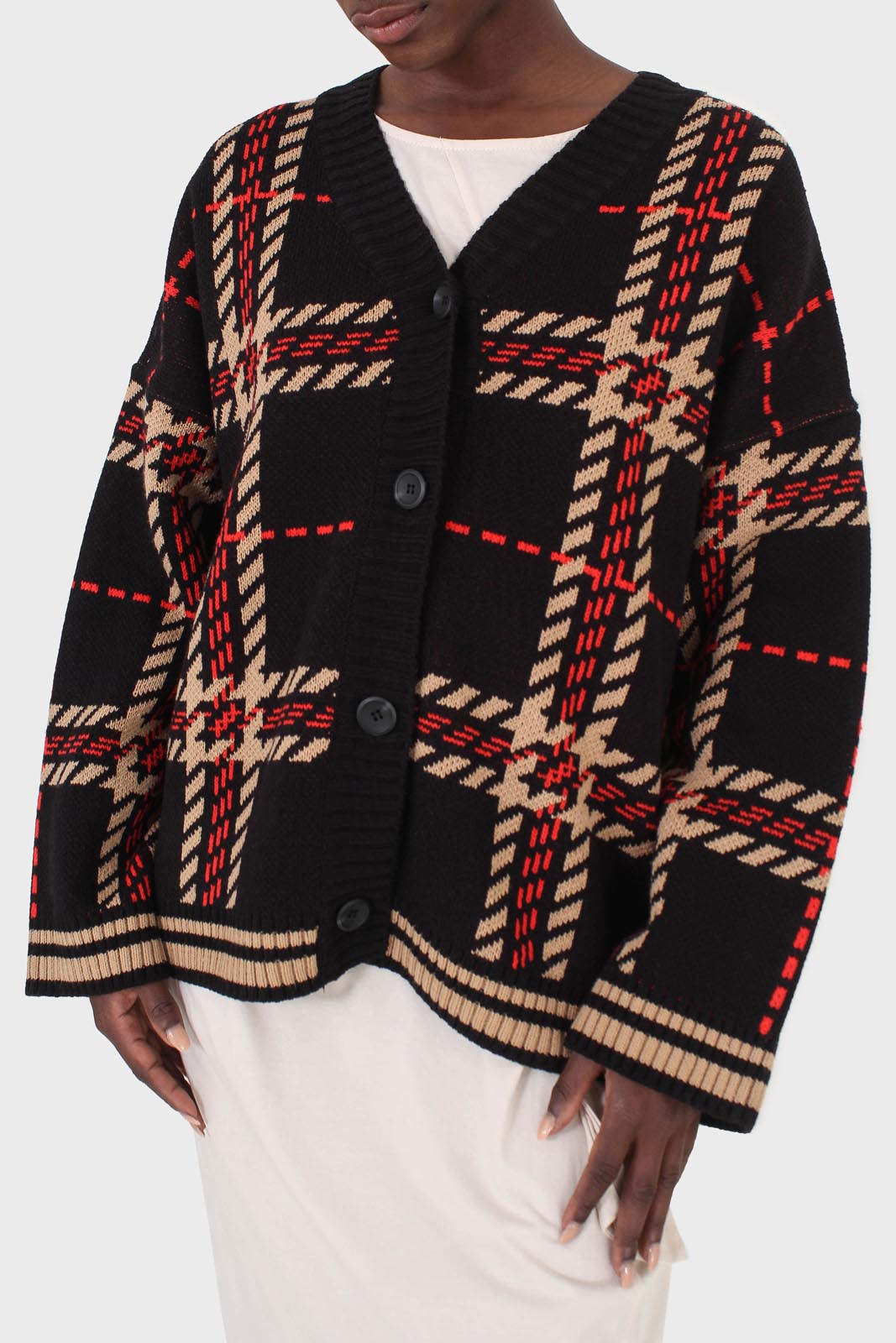 Black and beige bold checked cardigan