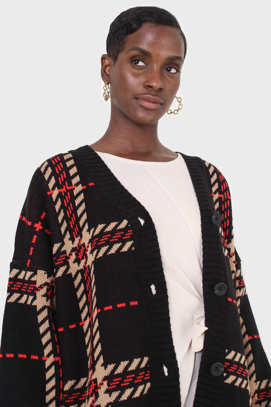 Black and beige bold checked cardigan
