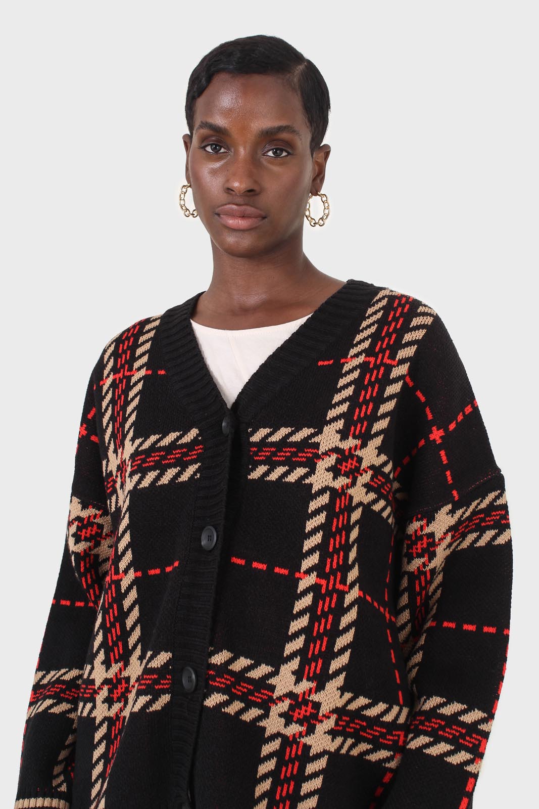Black and beige bold checked cardigan