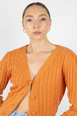 Orange fitted cableknit cardigan