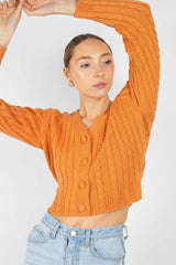 Orange fitted cableknit cardigan