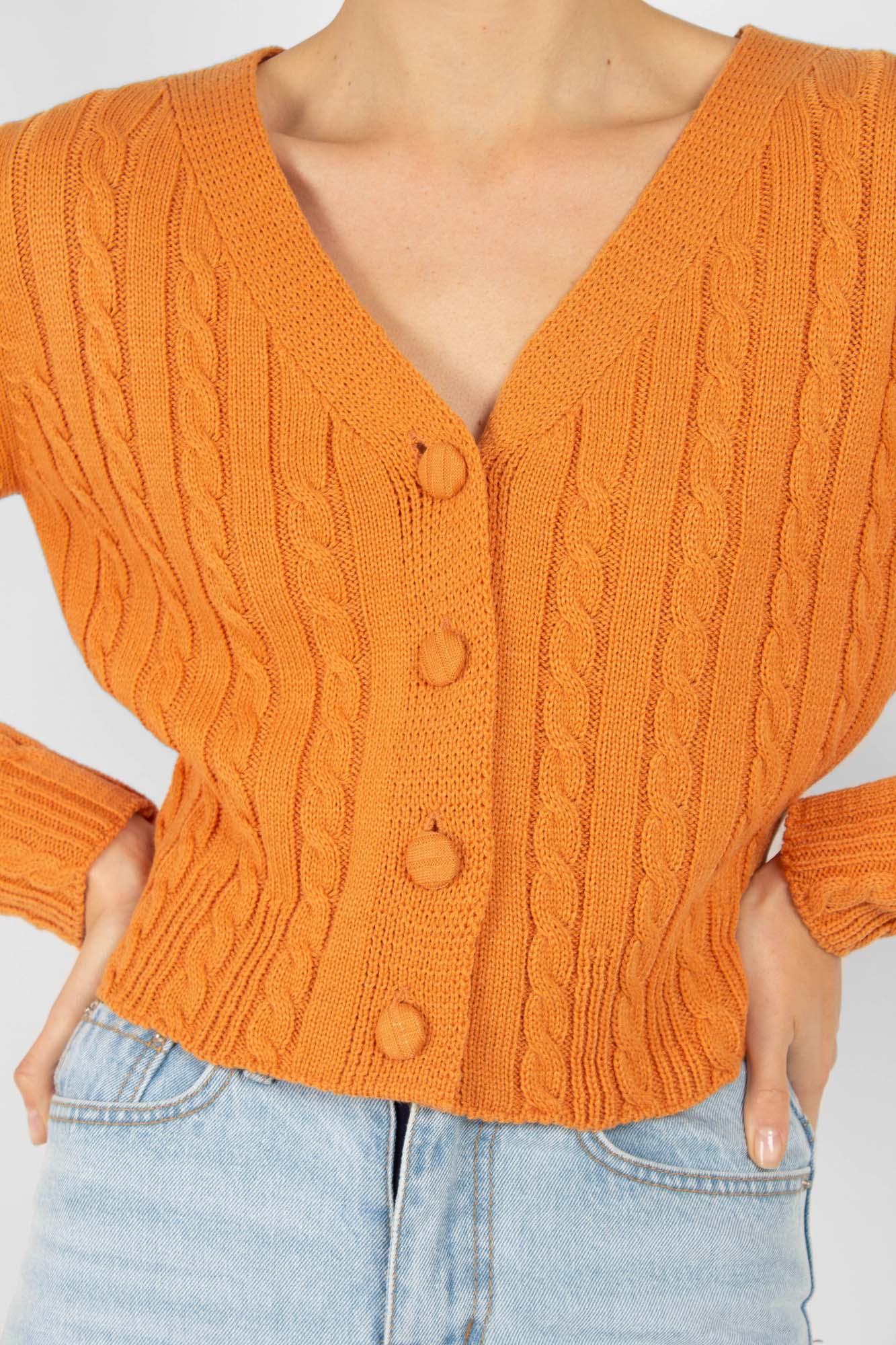 Orange fitted cableknit cardigan