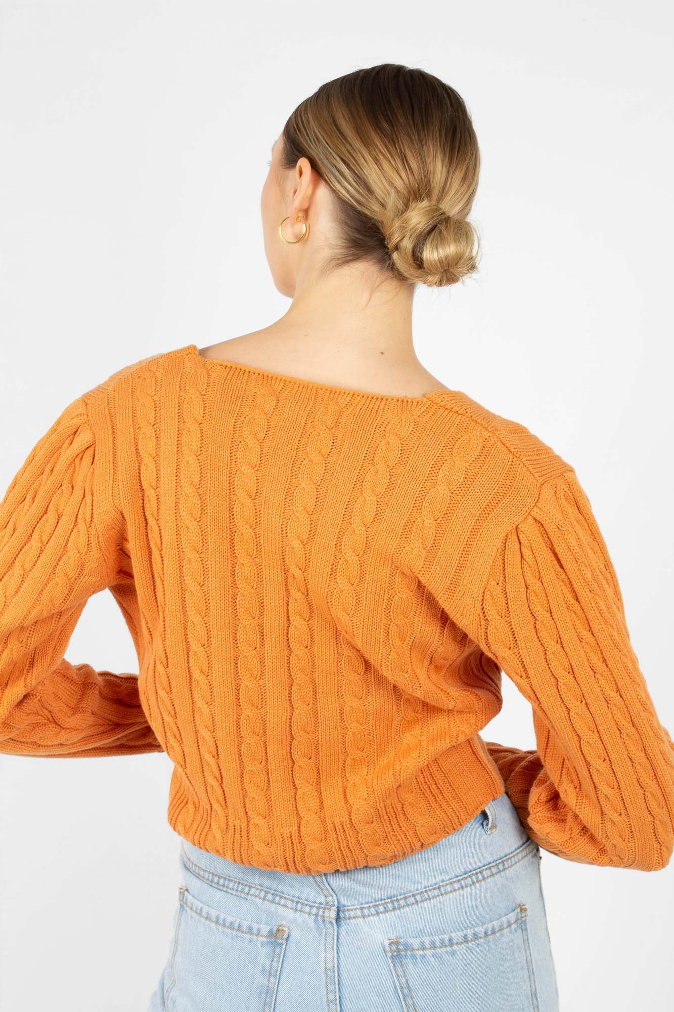 Orange fitted cableknit cardigan
