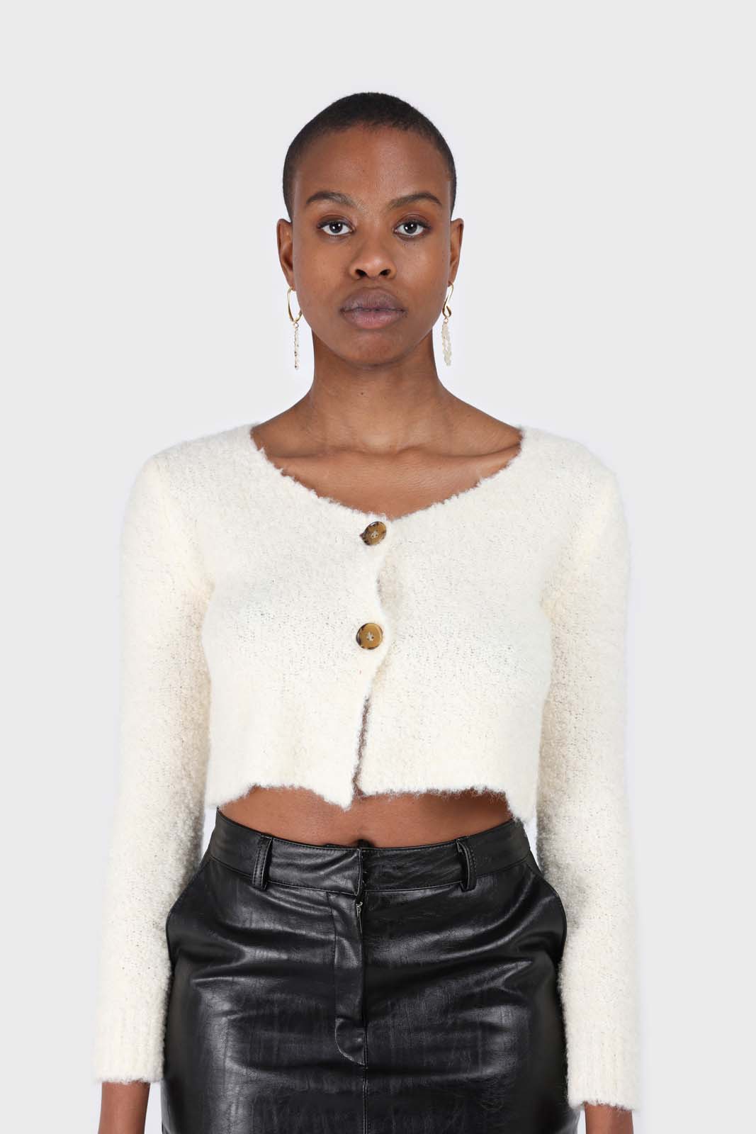 Ivory fuzzy double button cardigan